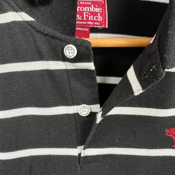 Abercrombie & Fitch Shirt Mens Medium Black White Striped Casual Polo Designer - Picture 6 of 14